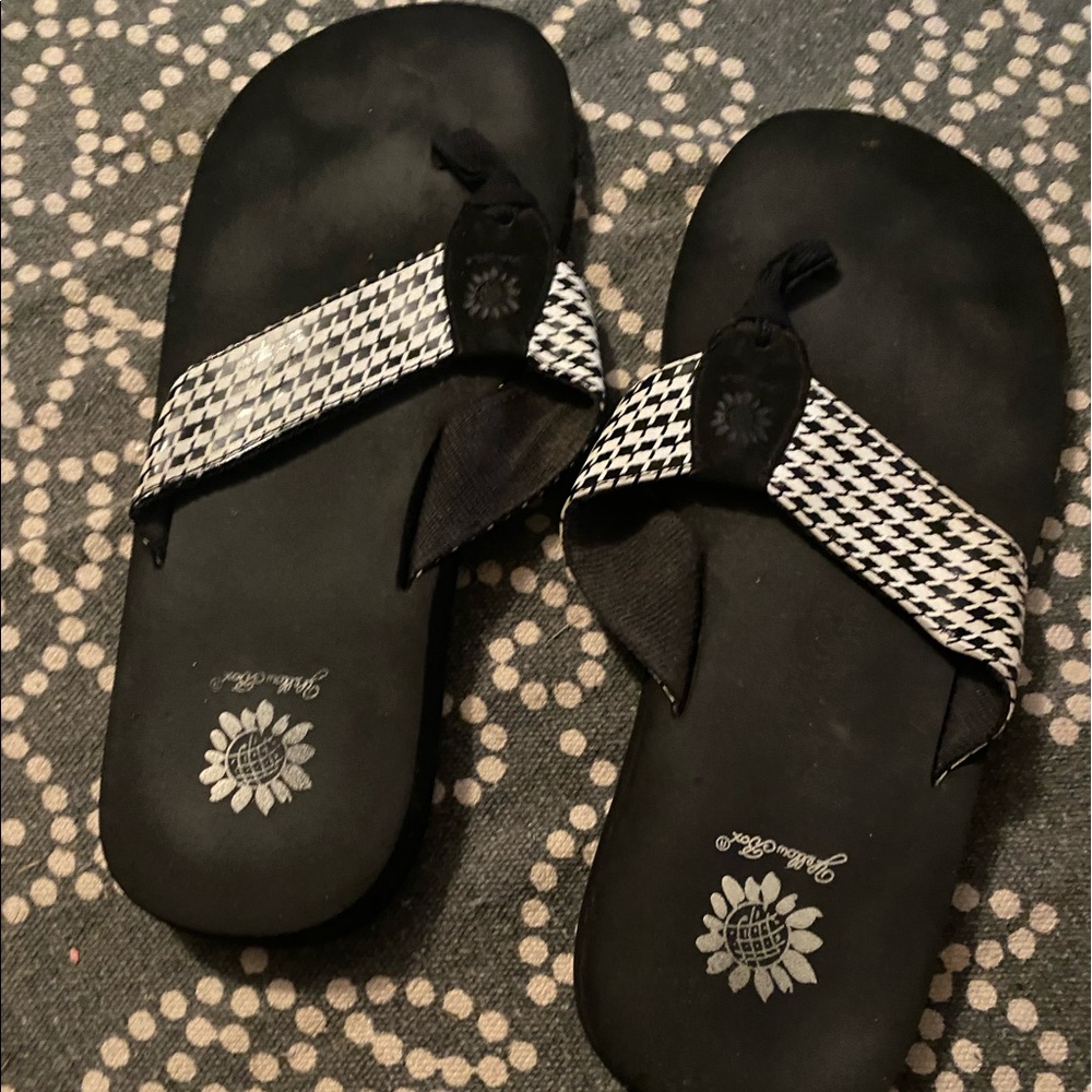 Yellow box flip flops